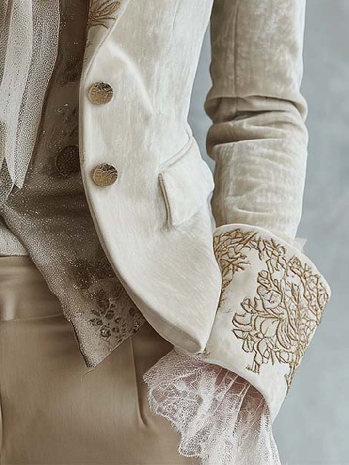 Ivory Embroidered Tailored Blazer for Women