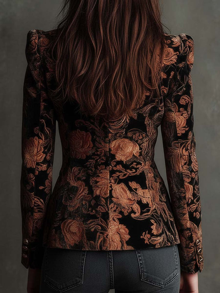 Women's Black and Bronze Floral Tailored Blazer