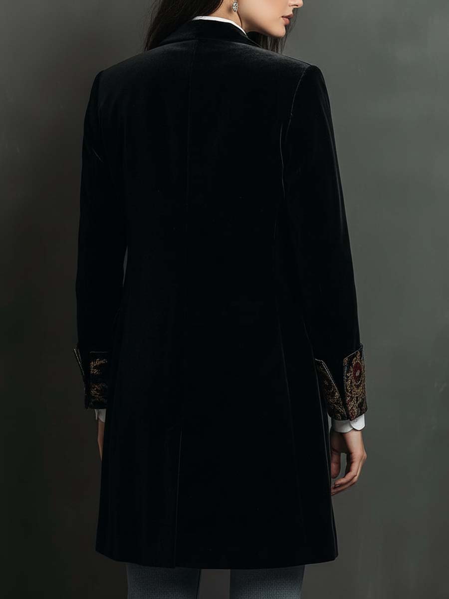 Blazer slim noir à imprimé baroque pour femmes
