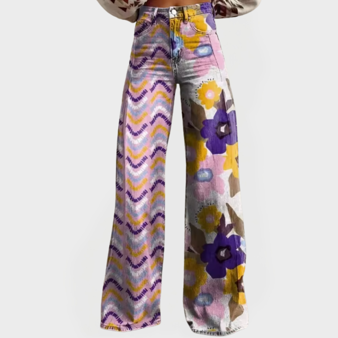 Pantalons élégants à jambes larges et motifs
