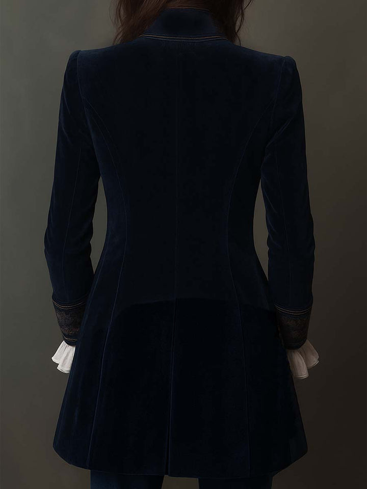 Women's Vintage Embroidered Longline Navy Jacket