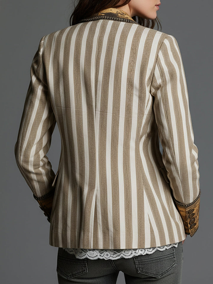 Blazer rayé à revers imprimé pour femmes