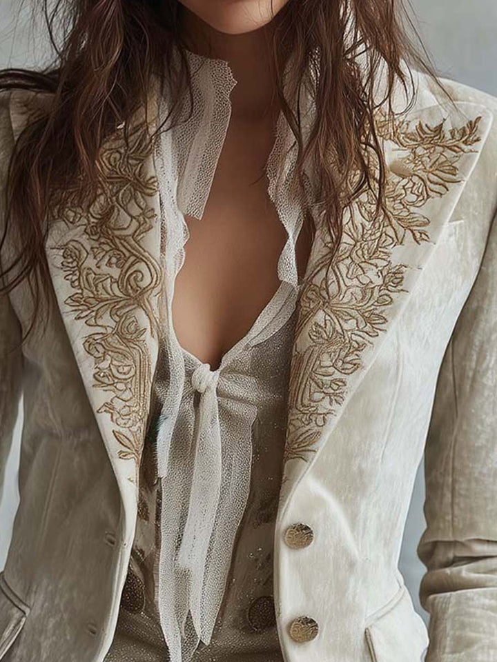 Ivory Embroidered Tailored Blazer for Women