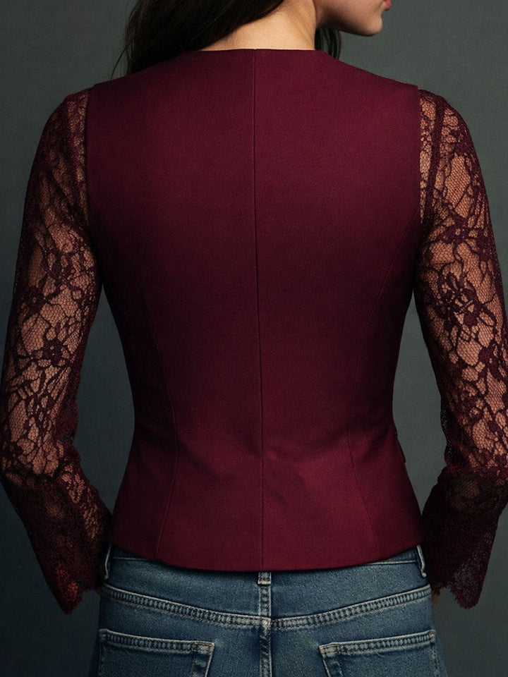 Noémie | Black Blazer Top with Semi-Sheer Sleeves