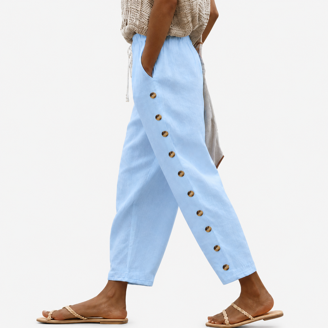 Pantalon boutonné côté côtelé