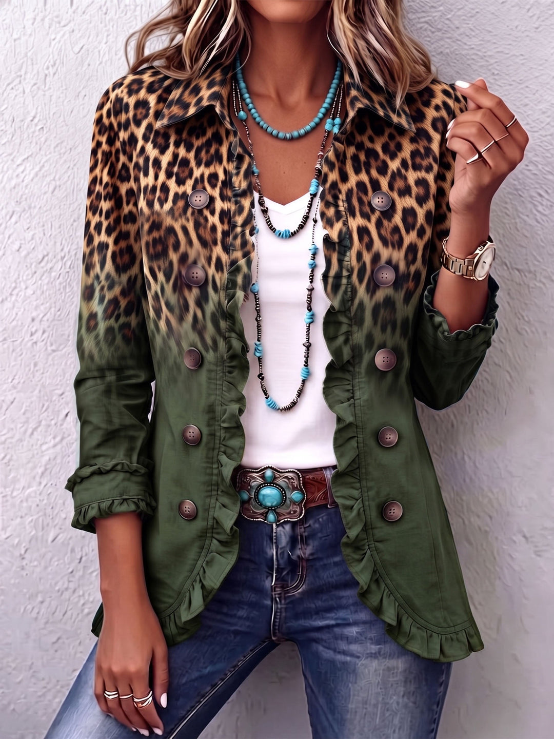 Elspeth™ | Ombre Leopard Ruffle Blazer