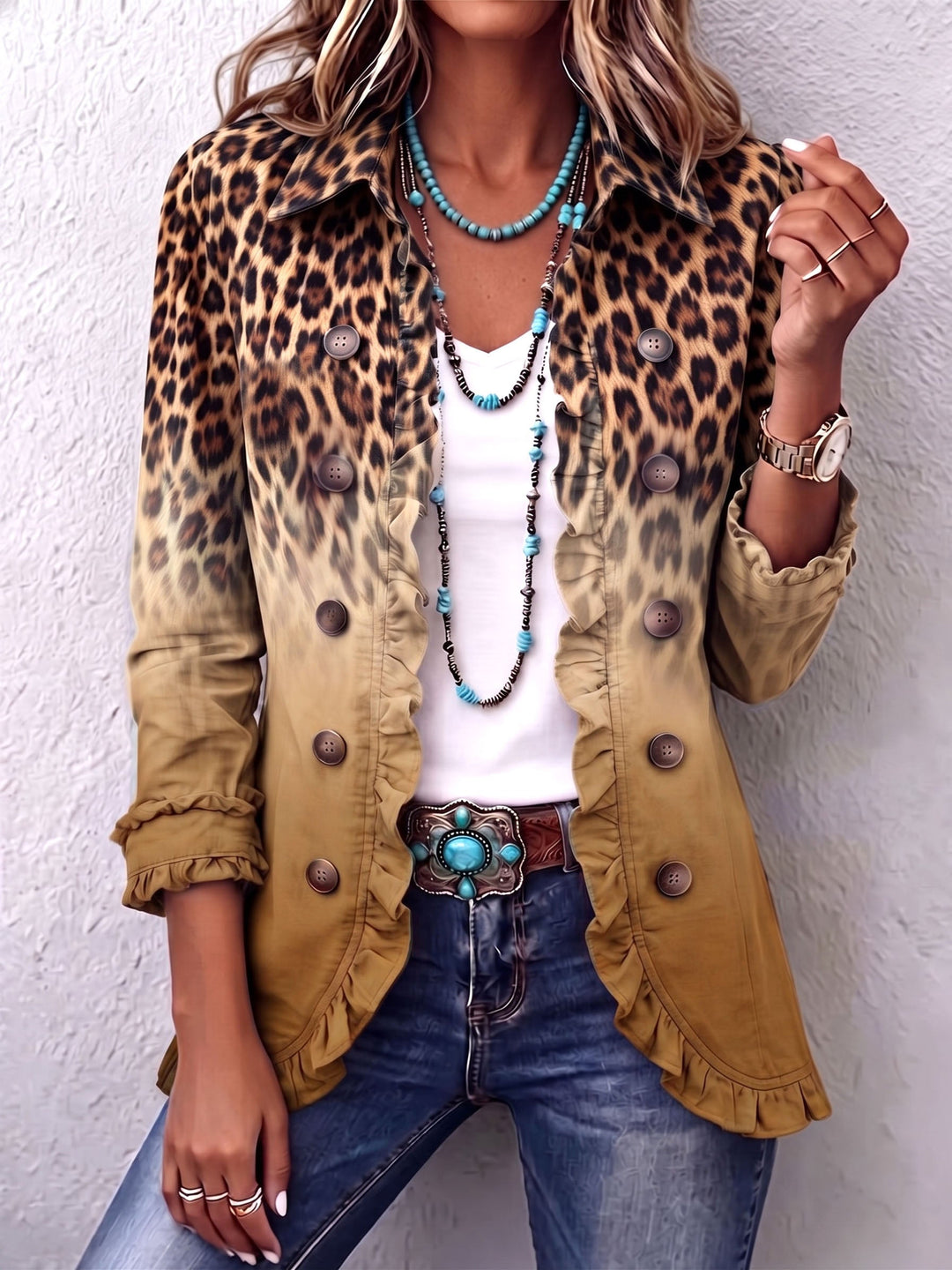 Elspeth™ | Ombre Leopard Ruffle Blazer