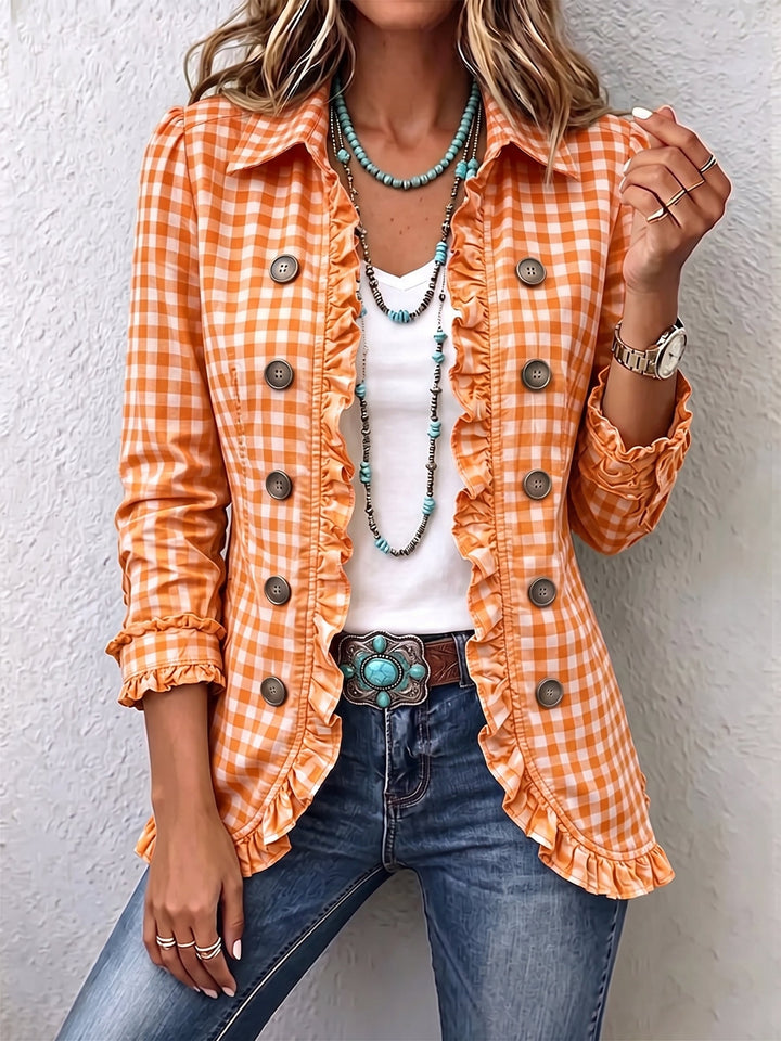 Charlene | Veste à Boutons en Gingham avec Volants