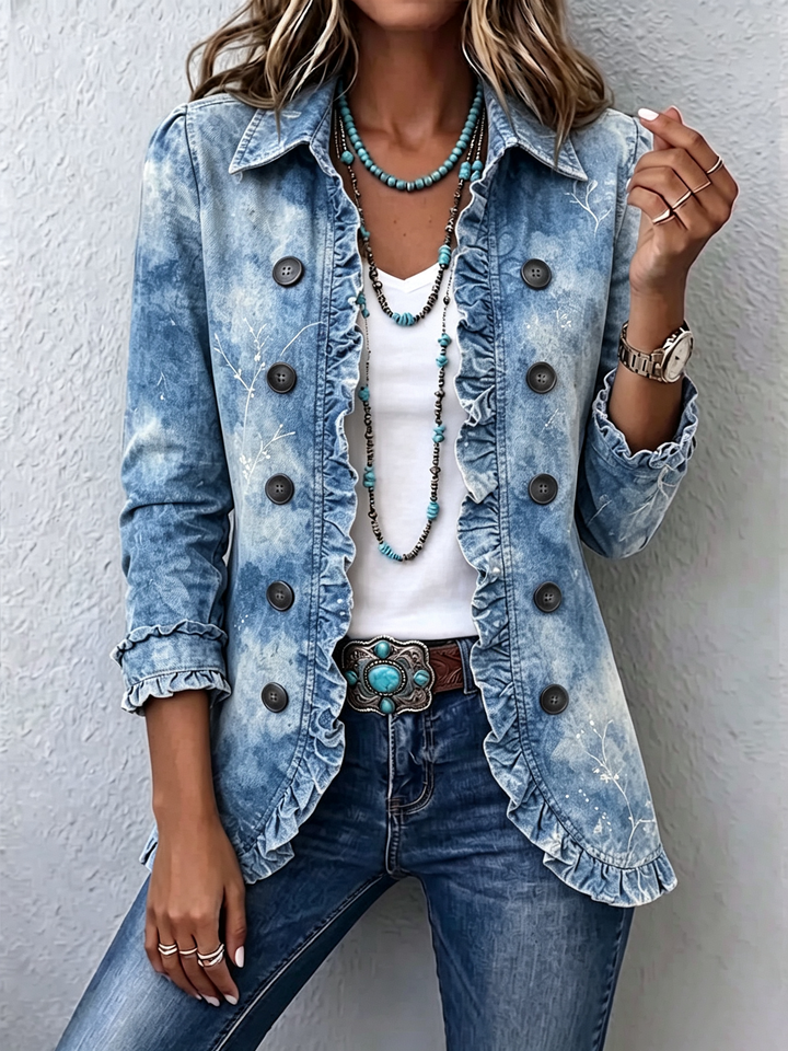 Jemison | Veste à Détails Volants en Imprimé Botanique Vintage de Style Bohème avec Dégradé