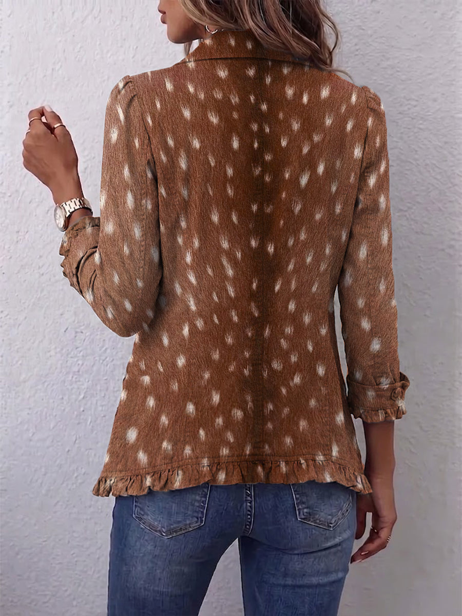 Nolinda | Ruffle Hem Boho Animal Print Top
