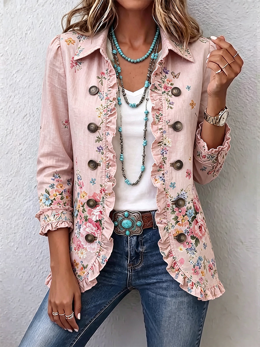 Bettany | Floral ruffled button-up jacket