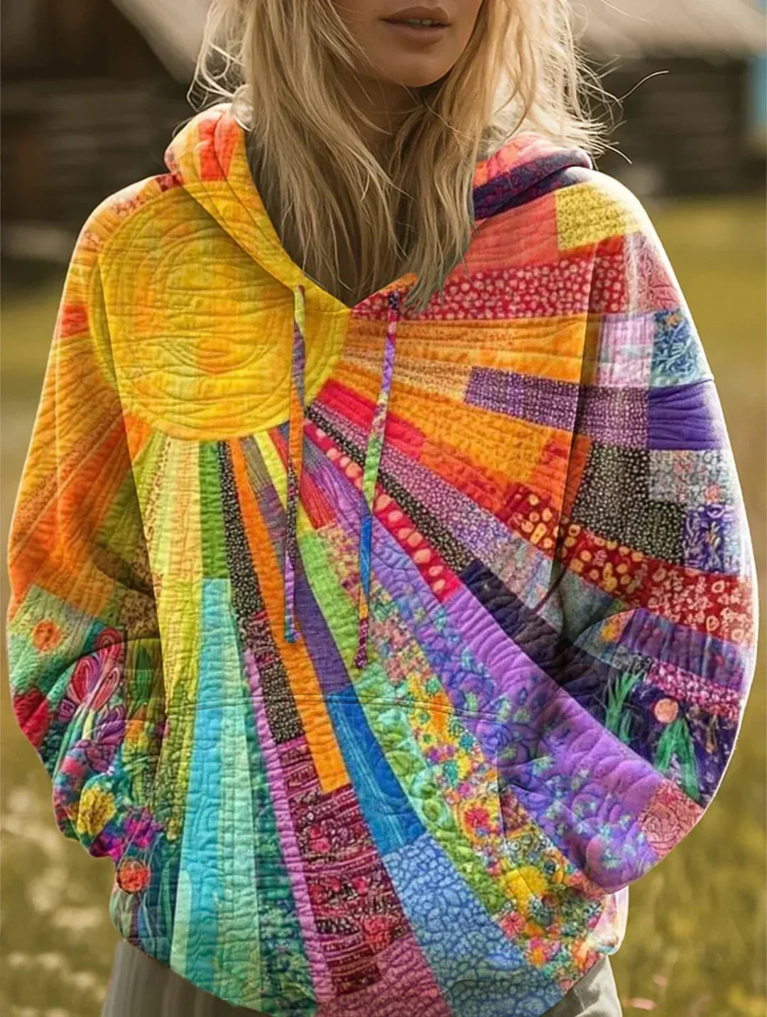 Dawnella™ | Sweat à capuche bohème multicolore patchwork